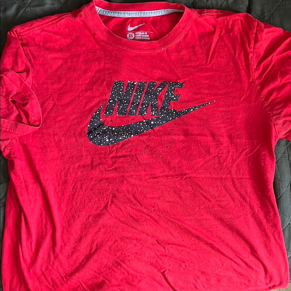 Nike Red Short Sleeve Tee with Distressed Logo